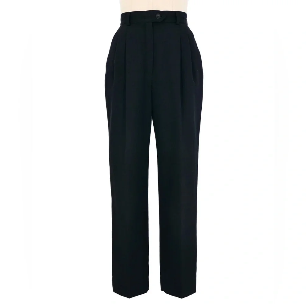 Escada Black Pleated Trousers Size EU 42 High Waist Straight Leg Career Pants